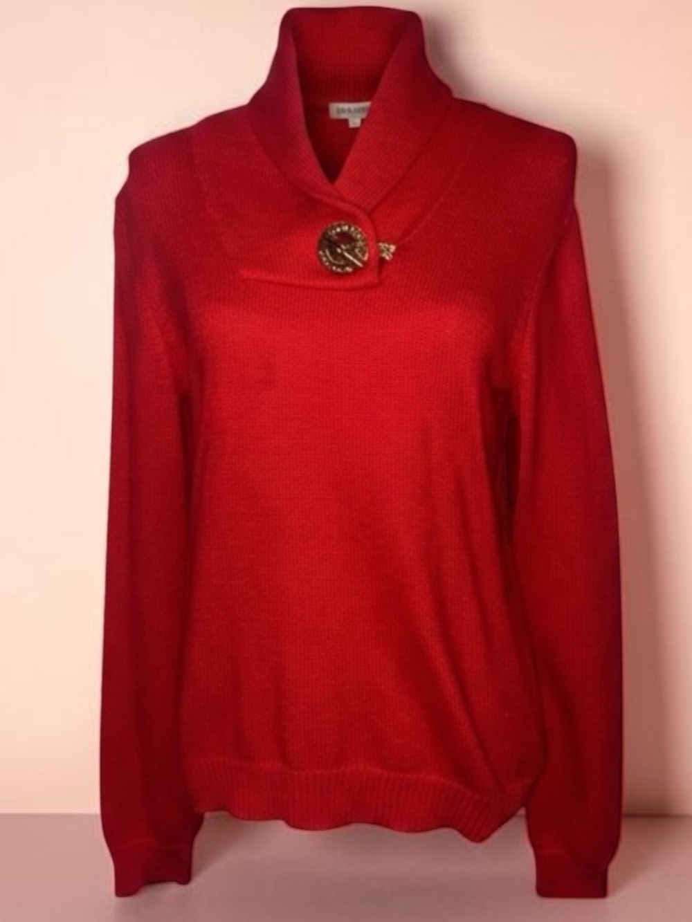 LAUREN RALPH LAUREN Knit Pullover Sweater w/ Gold Tone Clasp in Red Size Medium